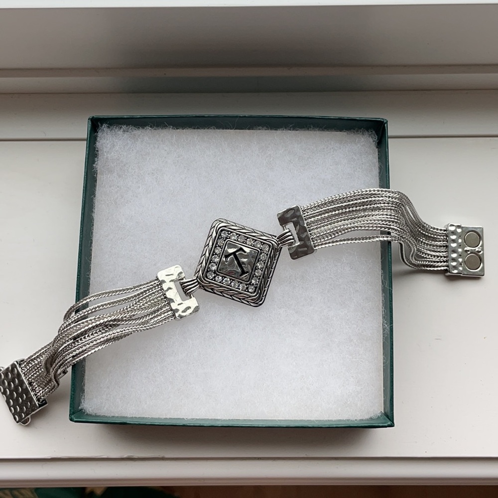 Silver Metal Monogram T Multi-Strand Chain Bracelet